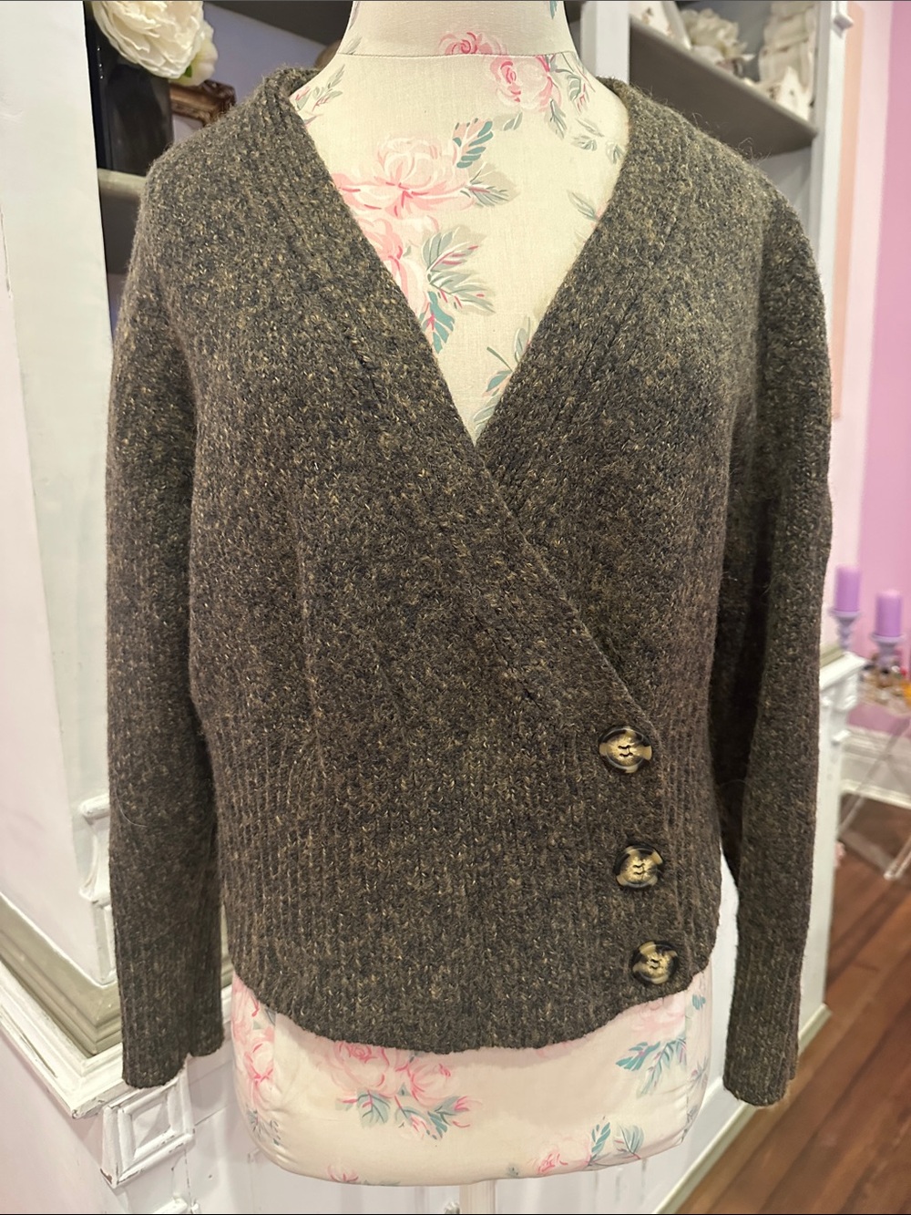 Zara Olive-Brown V-Neck Button Cardigan